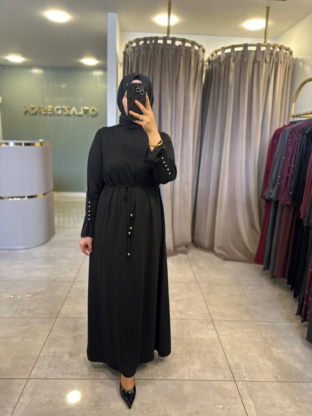 Defrina Kolu Düğme Detaylı Krep Elbise Siyah 41116