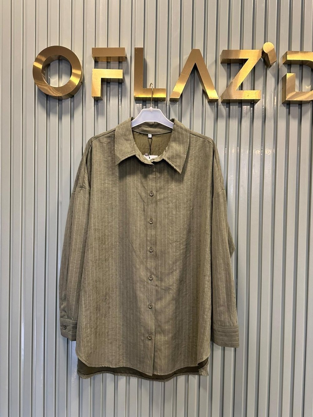 İkoll Çizgili Oversize Gömlek Haki 36222