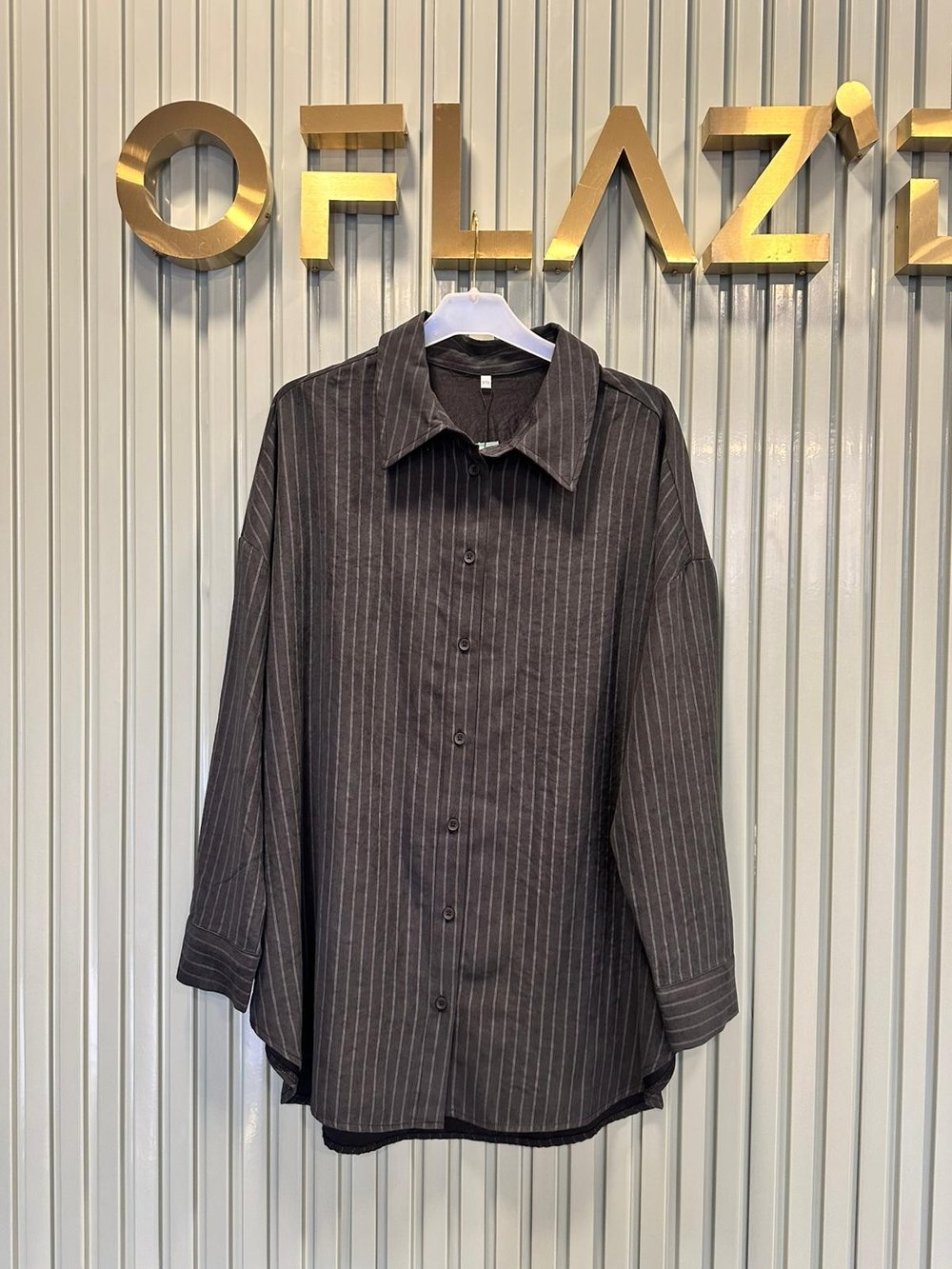 İkoll Çizgili Oversize Gömlek Siyah 36222