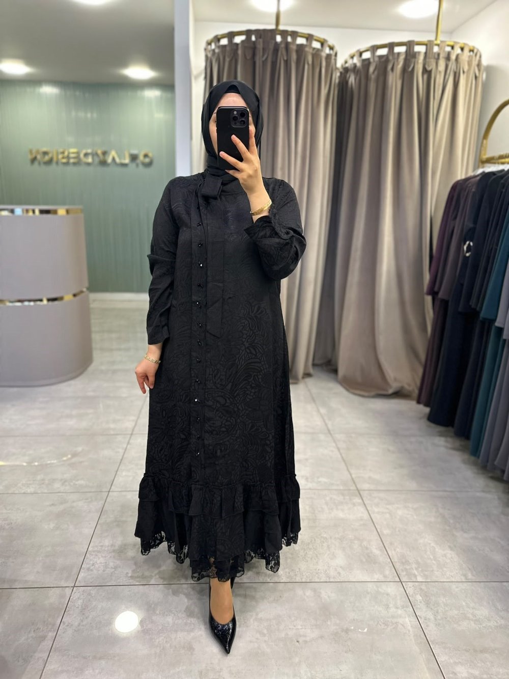 LissMore Boydan Düğmeli Elbise Siyah 6148