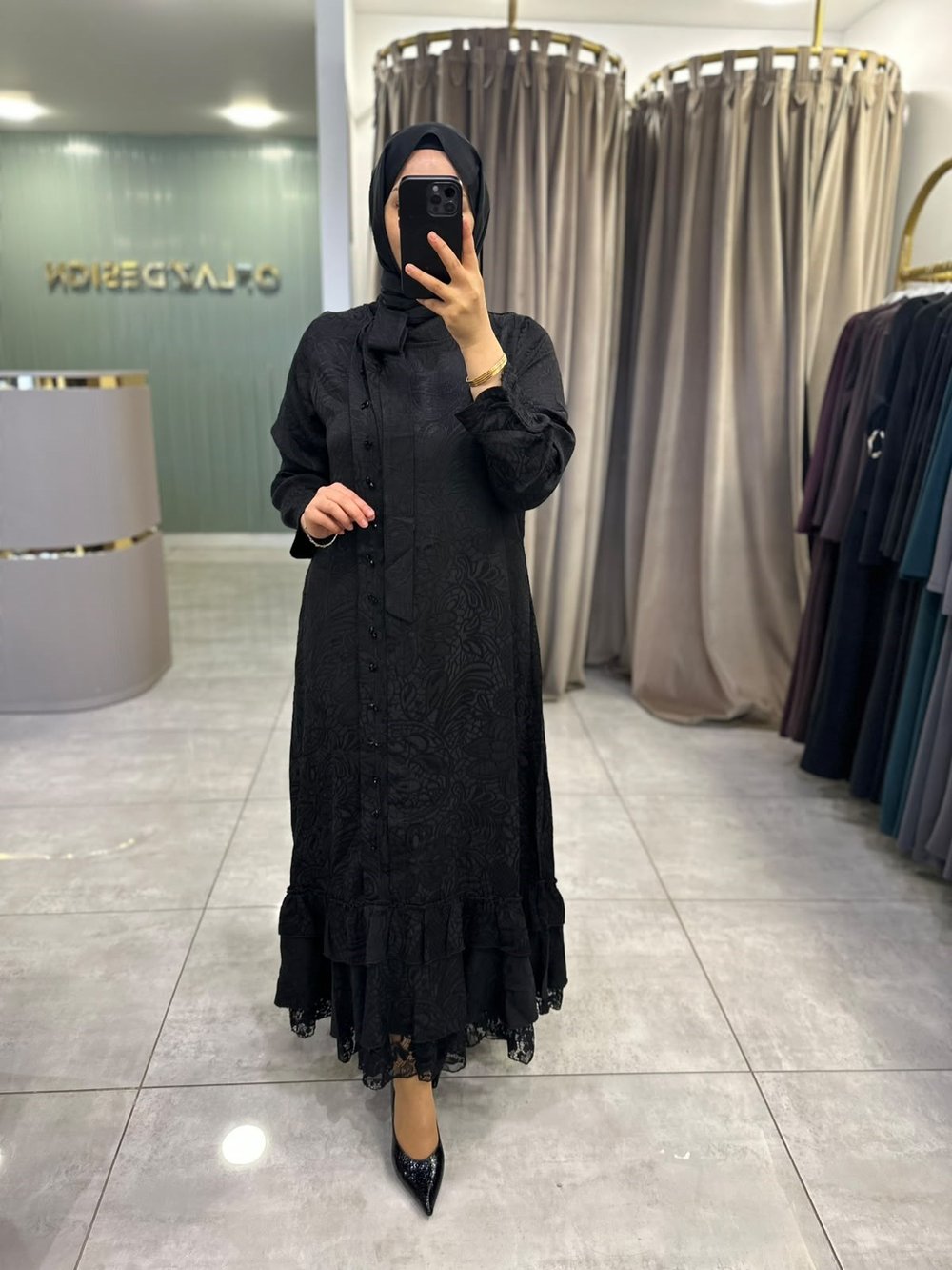 LissMore Boydan Düğmeli Elbise Siyah 6148