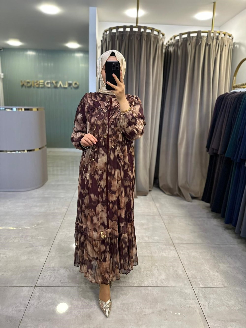 LissMore Desenli Elbise Bordo 6477