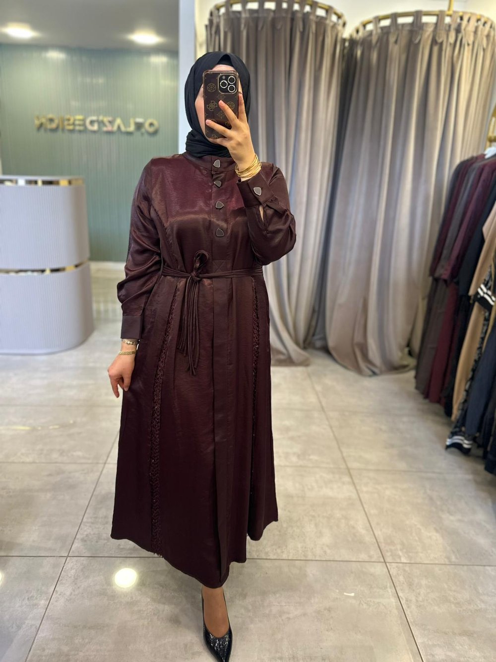 LissMore Parça Sim Geçişli Kemerli Elbise Bordo 5966