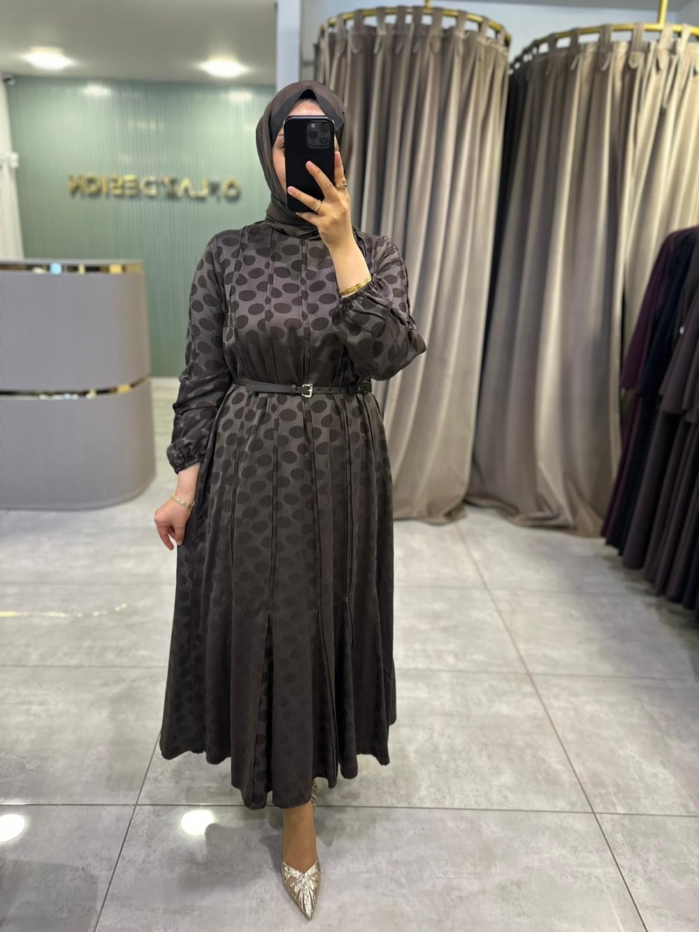LissMore Puantiyeli Elbise Kahverengi 6407