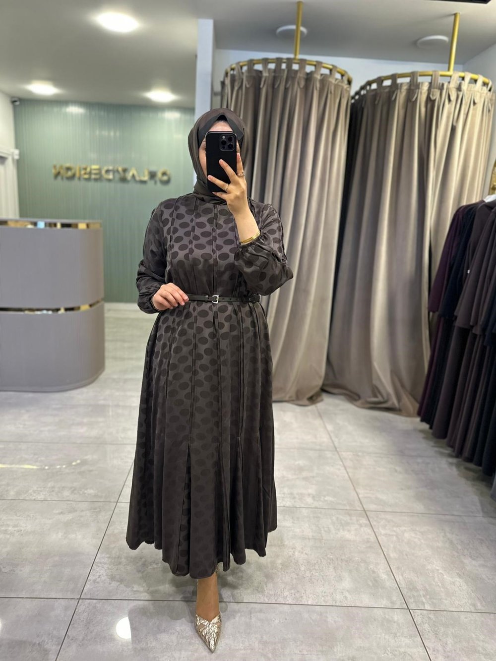 LissMore Puantiyeli Elbise Kahverengi 6407