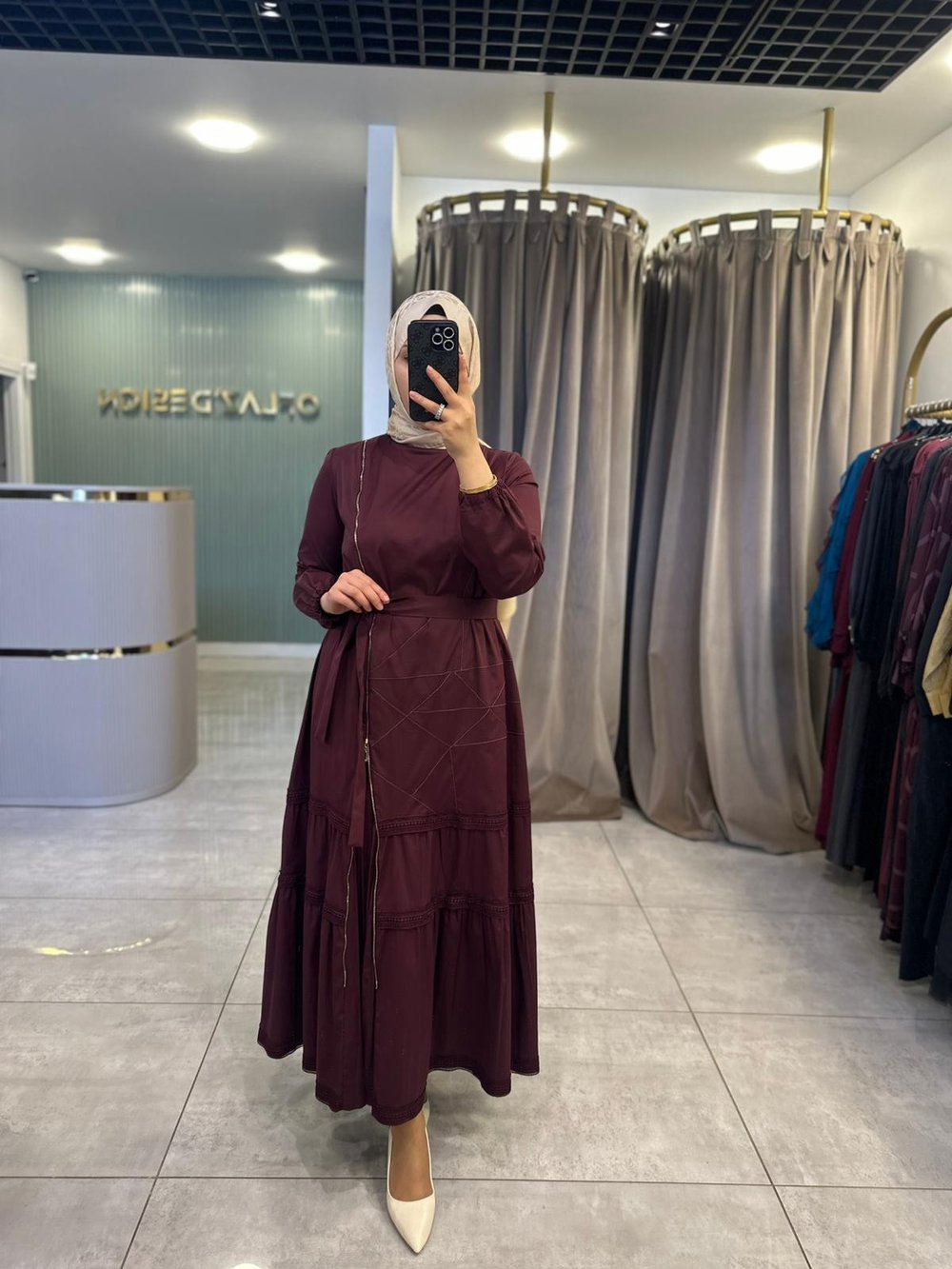 Misswhence Poplin Patchwork Elbise Bordo 39807