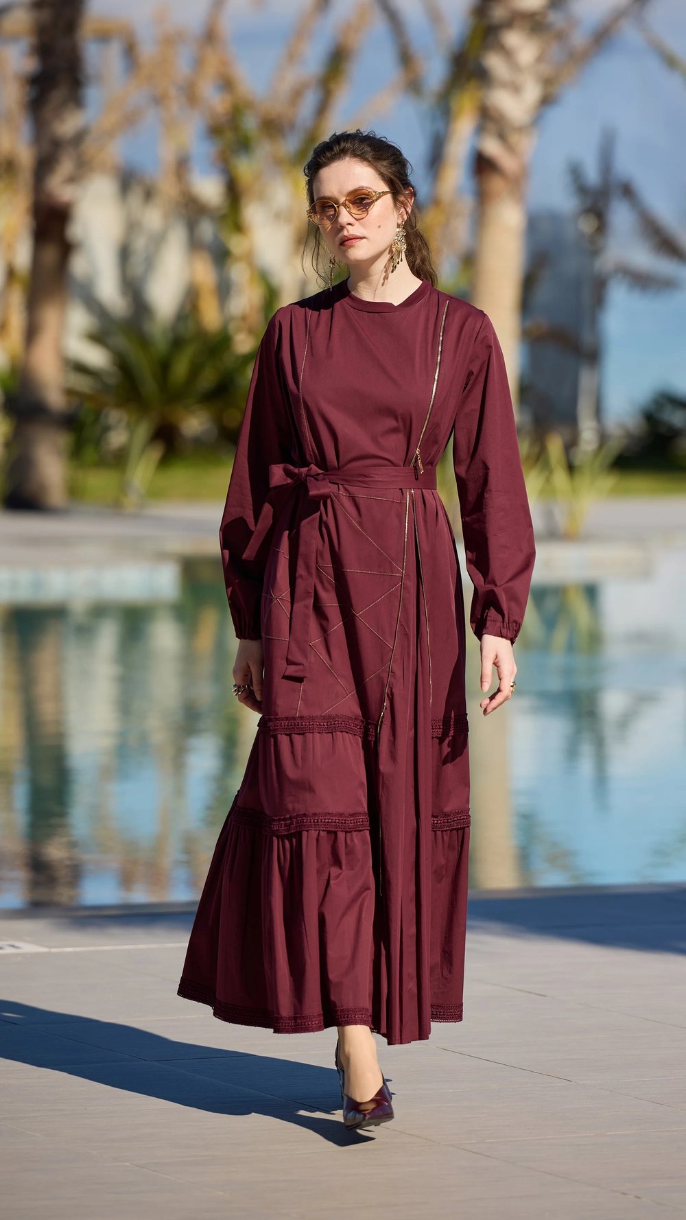 Misswhence Poplin Patchwork Elbise Bordo 39807