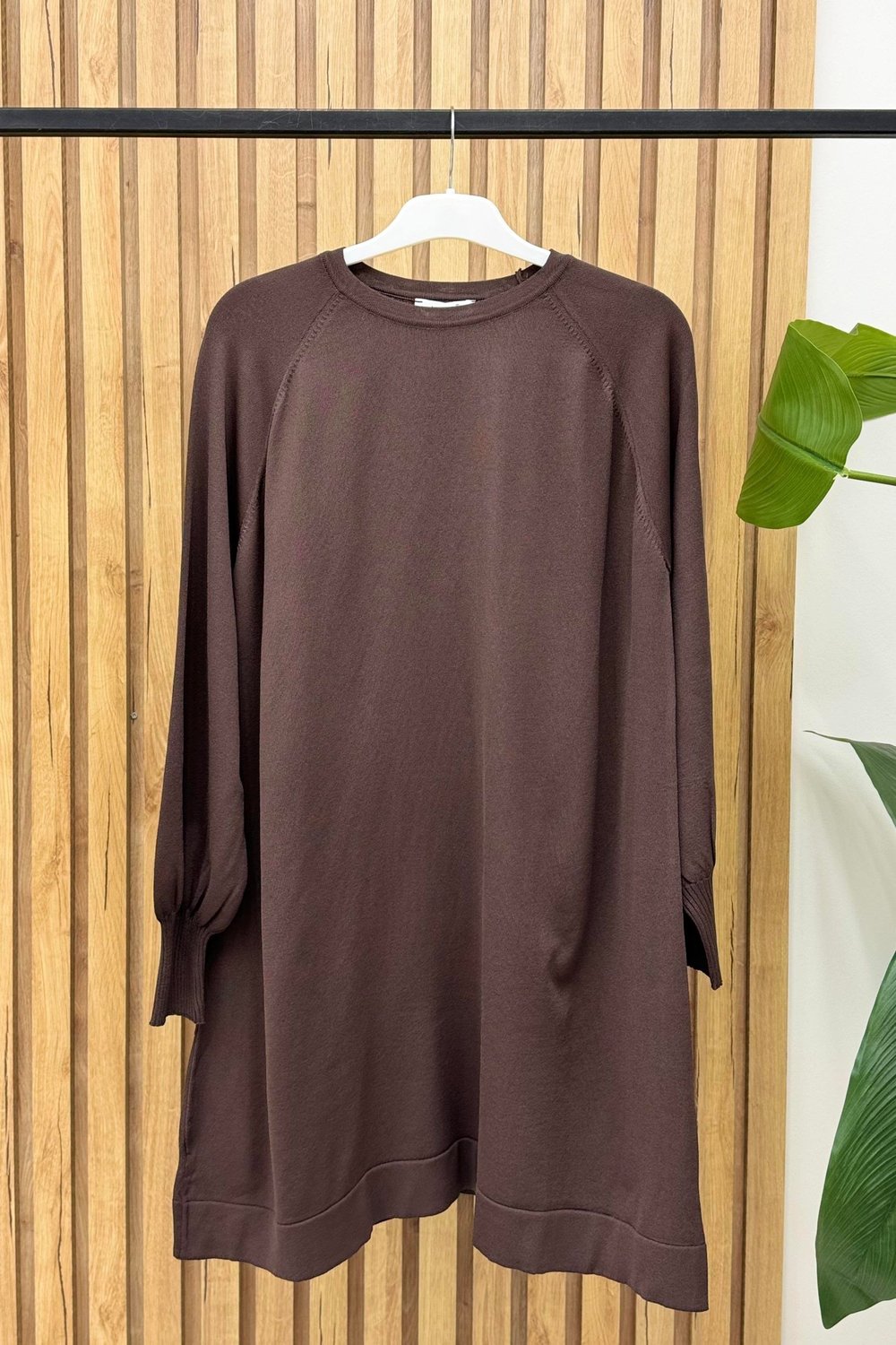 Nuss Basic Balon Kol Merserize Tunik Kahverengi 500 