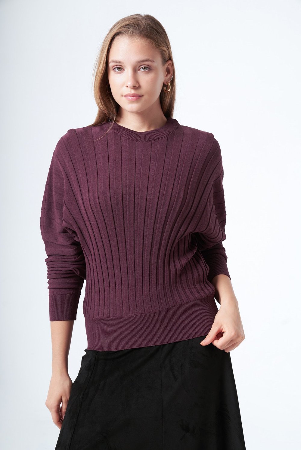 Nuss Beli Lastikli Triko Kazak Bordo 27K 202