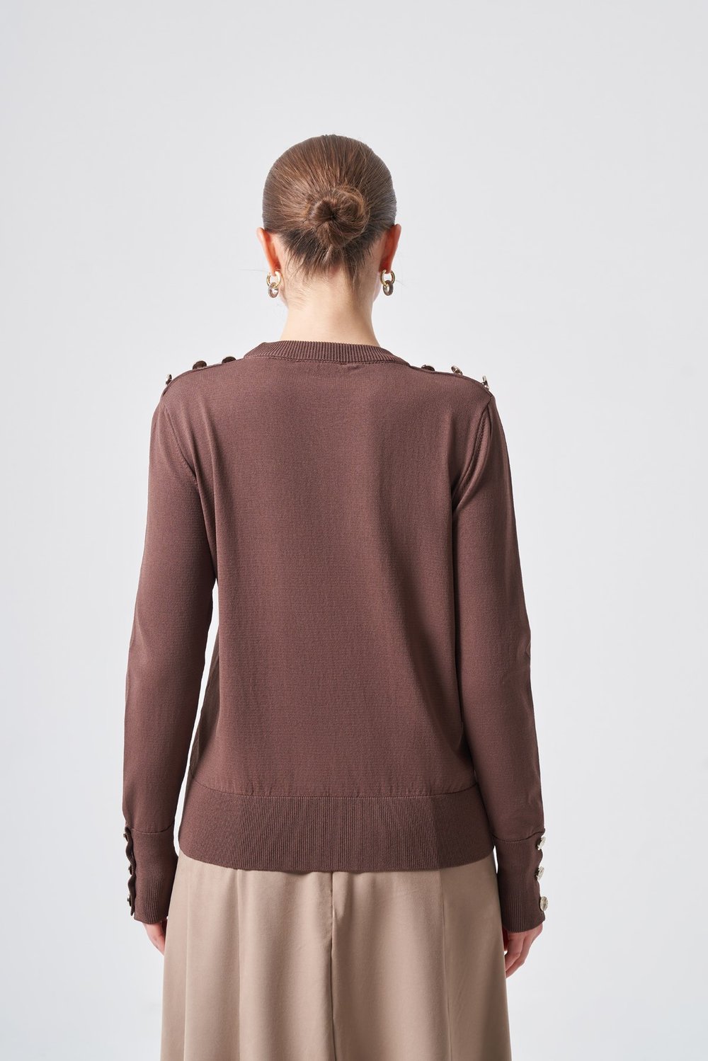 Nuss Düğmeli Triko Kazak Kahverengi 27K 203