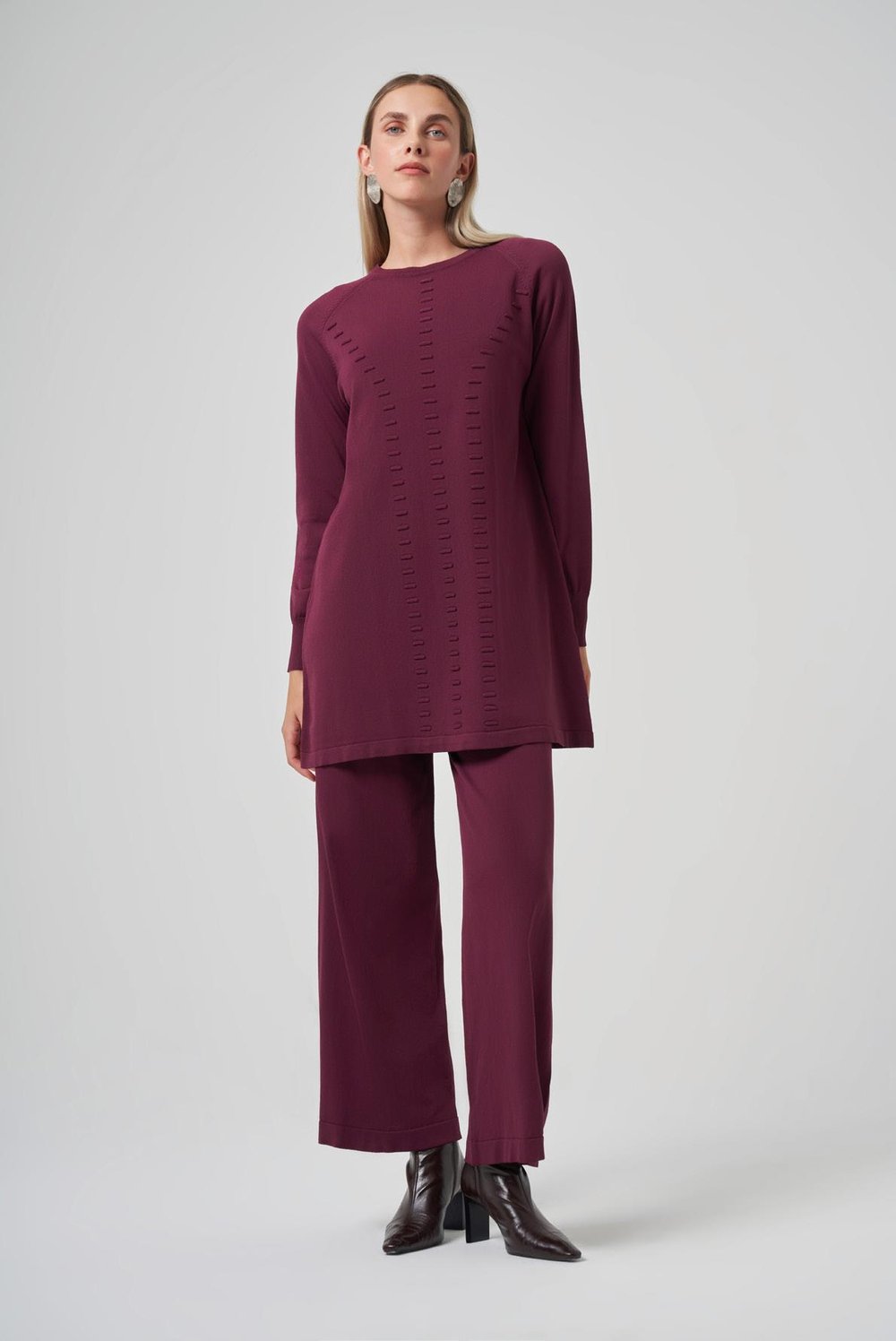 Nuss Kabartma Dty. Triko Tunik Bordo 26K 907