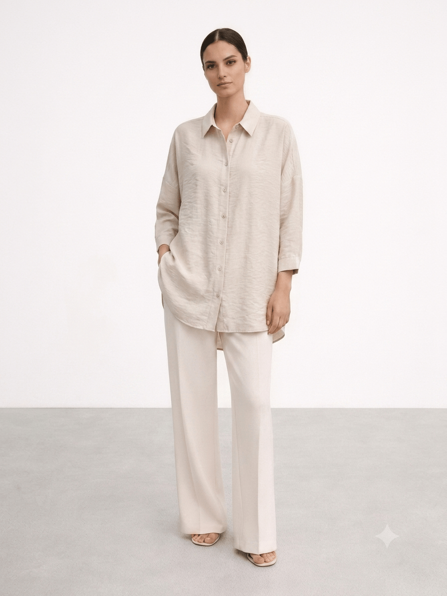 Nuss Oversize Düğmeli Gömlek Taş 26Y 3001