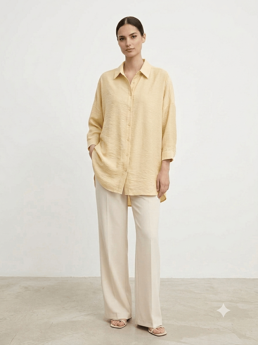 Nuss Oversize Düğmeli Gömlek Vanilin 26Y 3001