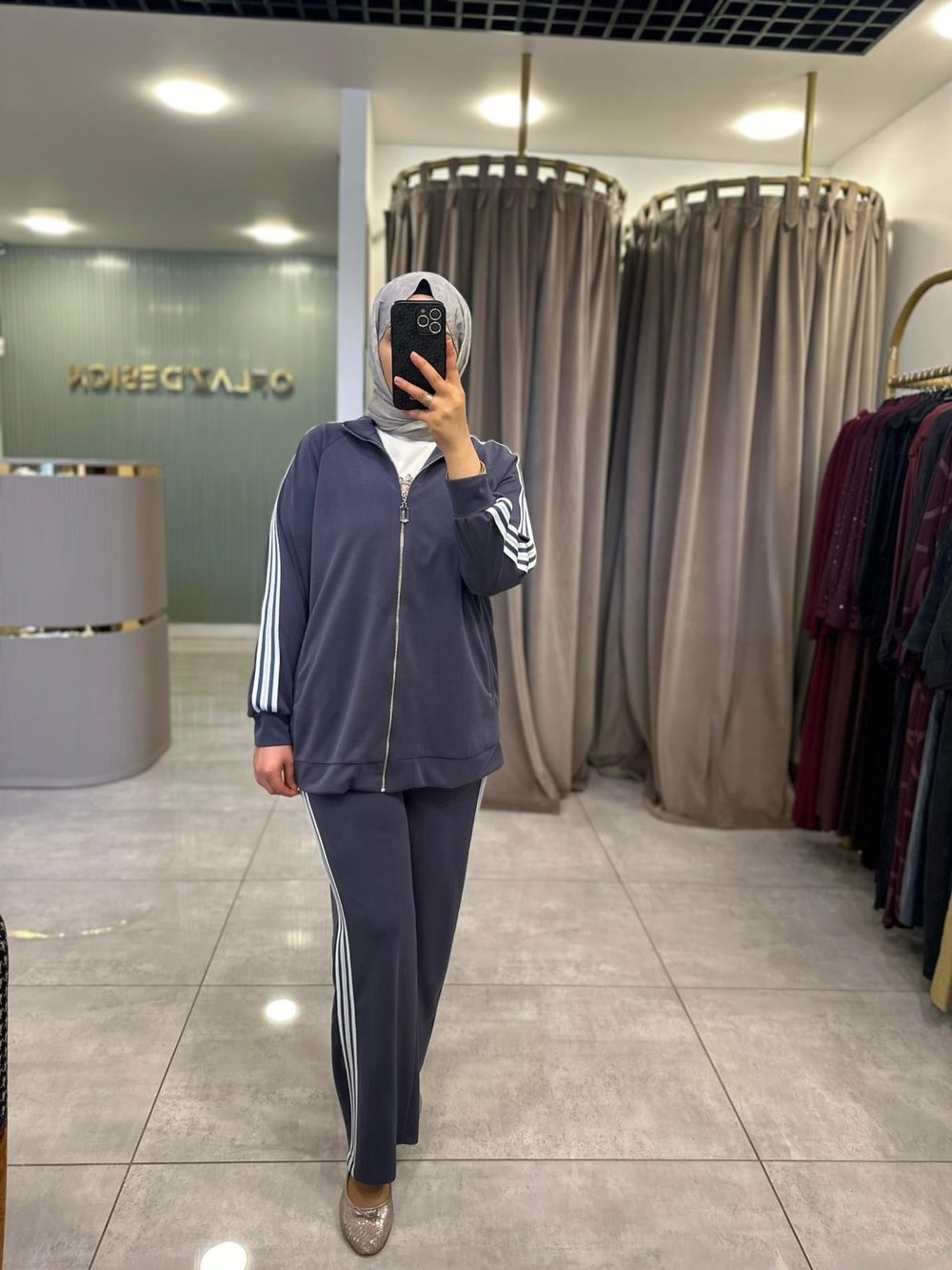 Nuss Şerit Detaylı Önden Full Fermuarlı Oysho Takım Lacivert 26Y 1092