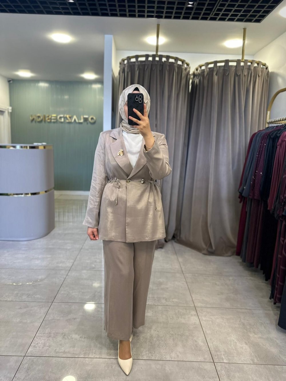 Otto İpek Qupra Blazer Pantolonlu Takım Bej 7499
