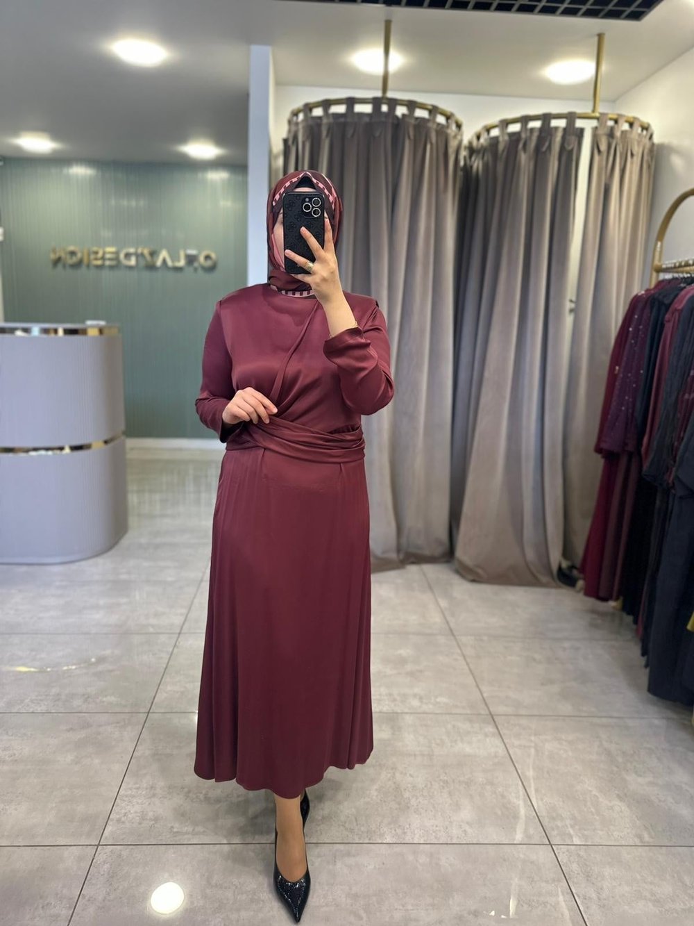 Wennora Vatkalı Elbise Bordo 1003