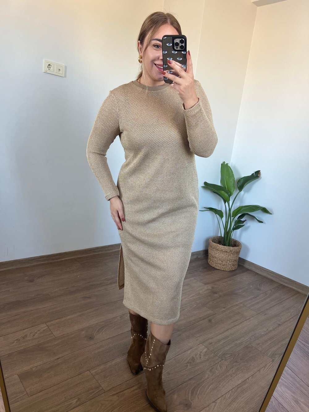 Astarlı File elbise (gold)