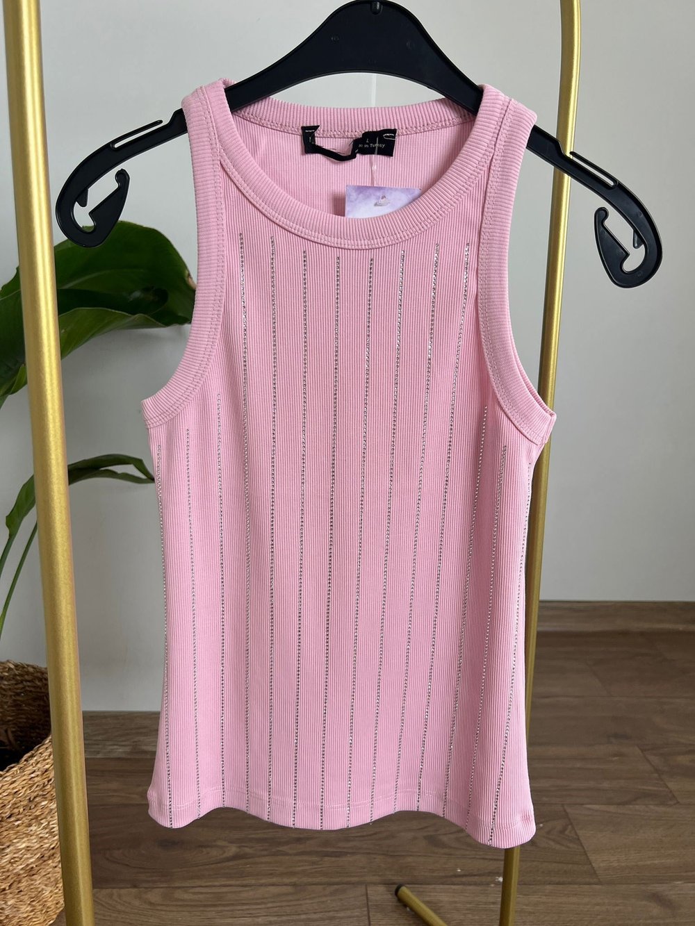 Dağınık Taşlı Kolsuz Body (Pembe) 
