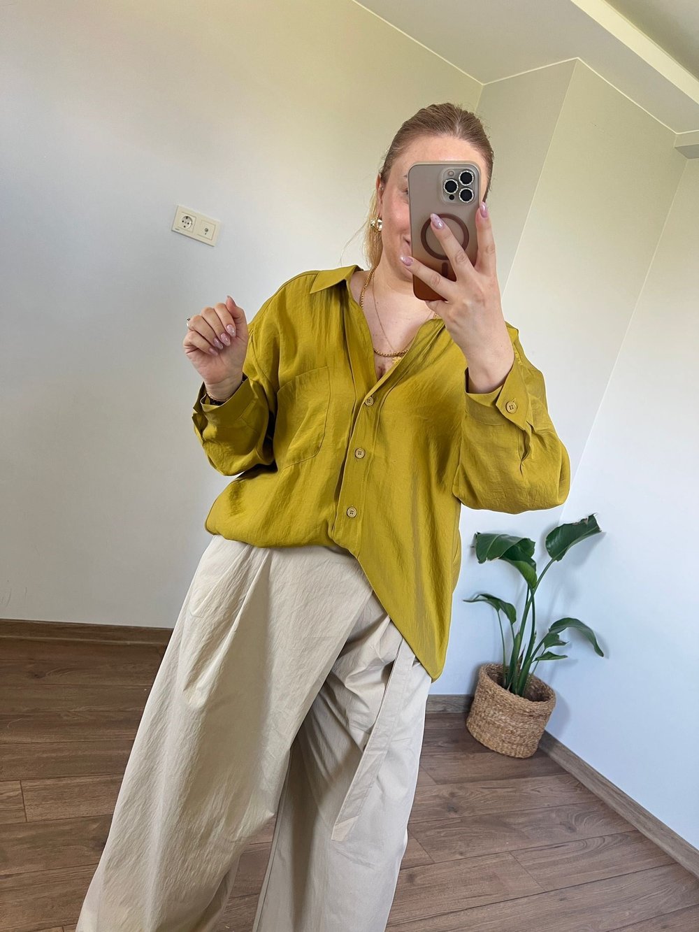 Düşük Omuzlu Oversize Gömlek (Yağyeşili) 