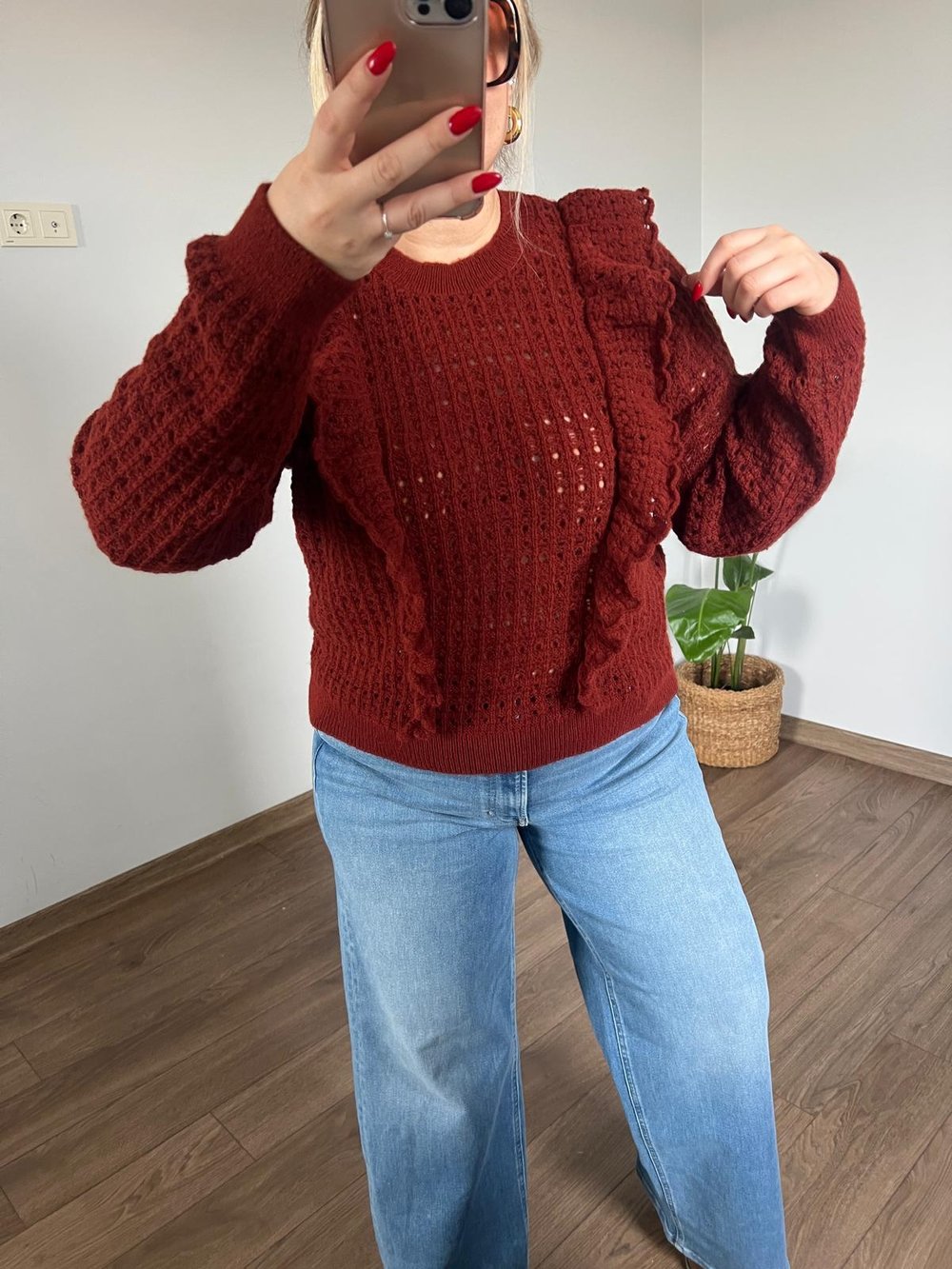Fırfır Detaylı Triko Kazak (Taba)