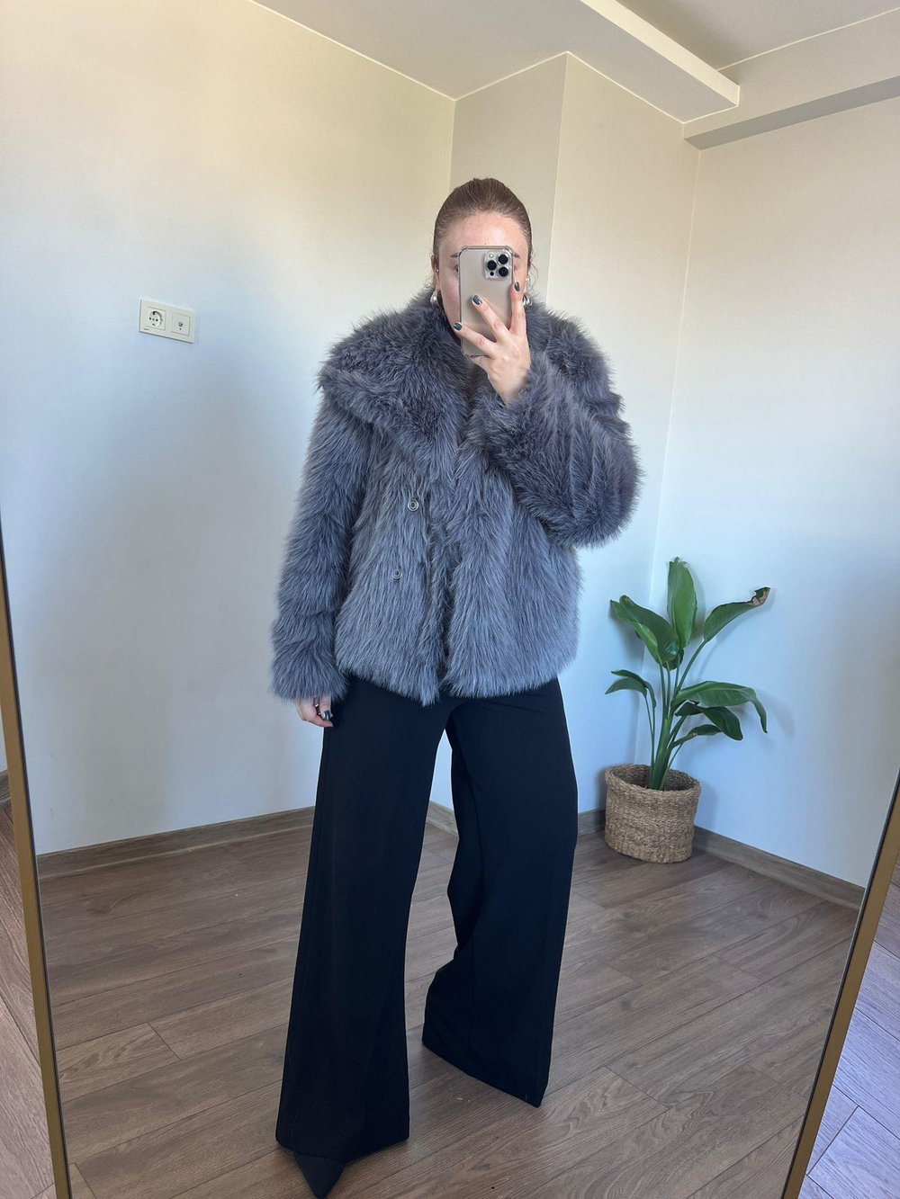 Full Likralı Yandan Fermuarlı Palazzo Model Kumaş Pantolon (Siyah)