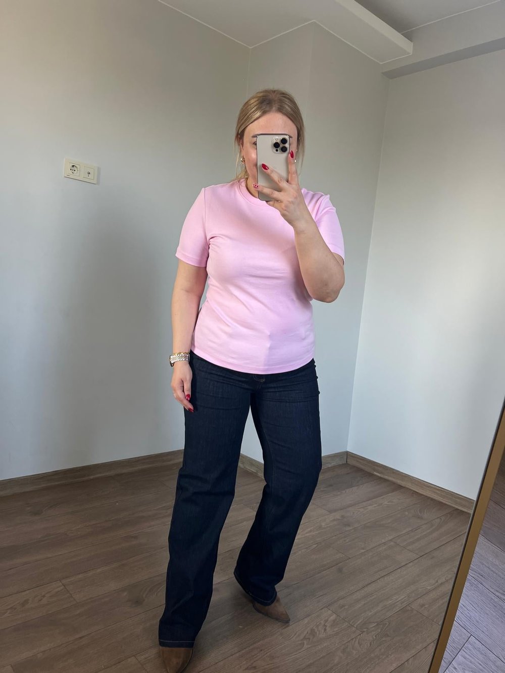 Orijinal Marka  Bisiklet Yaka Basic Tshirt (Pembe)