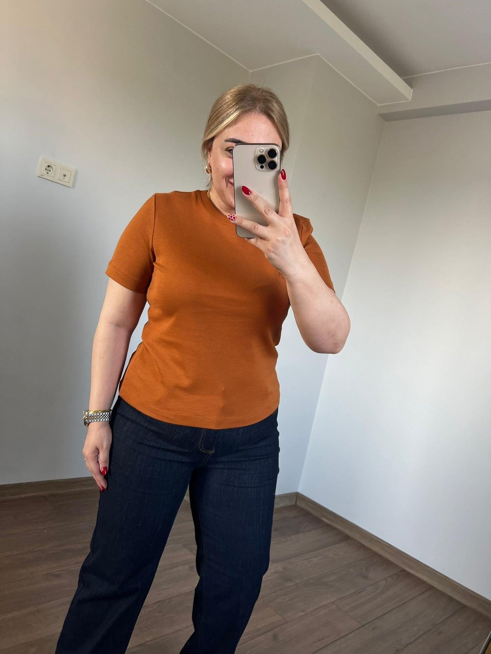 Orijinal Marka  Bisiklet Yaka Basic Tshirt (Kiremit)