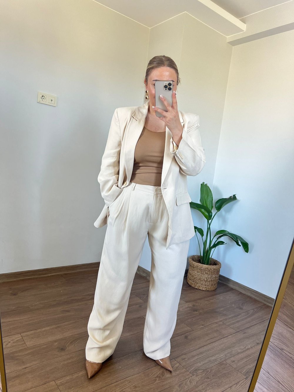 Orijinal Marka Ham Keten Palazzo Model Pantolon (Ekru) 