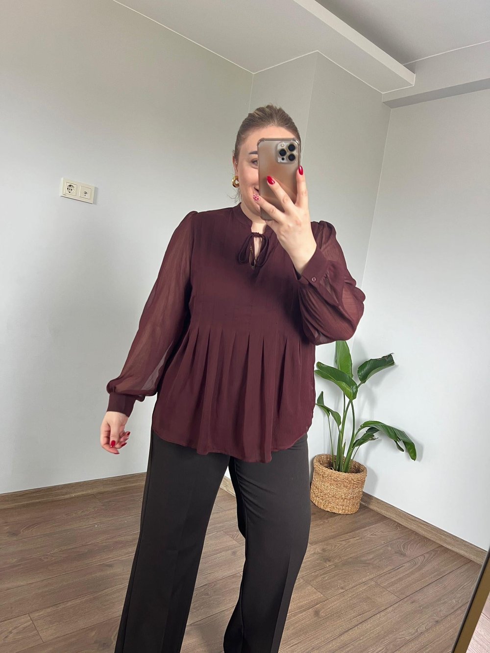 Orijinal Marka Şifon Gömlek Bordo) 
