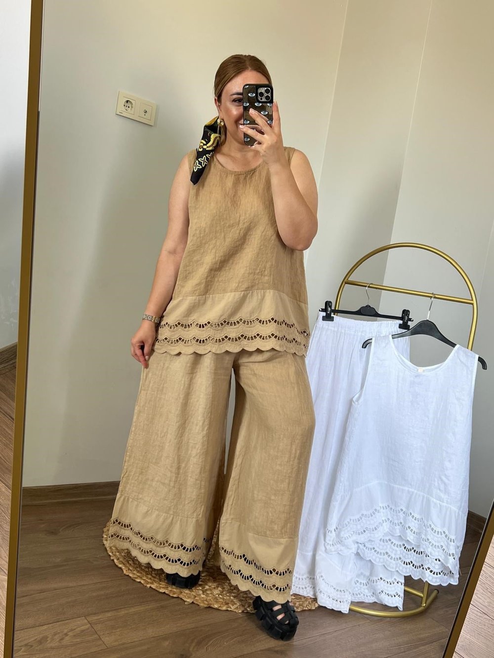 Paçası Fisto Detaylı İtalyan Keten Pantolon (Camel) 