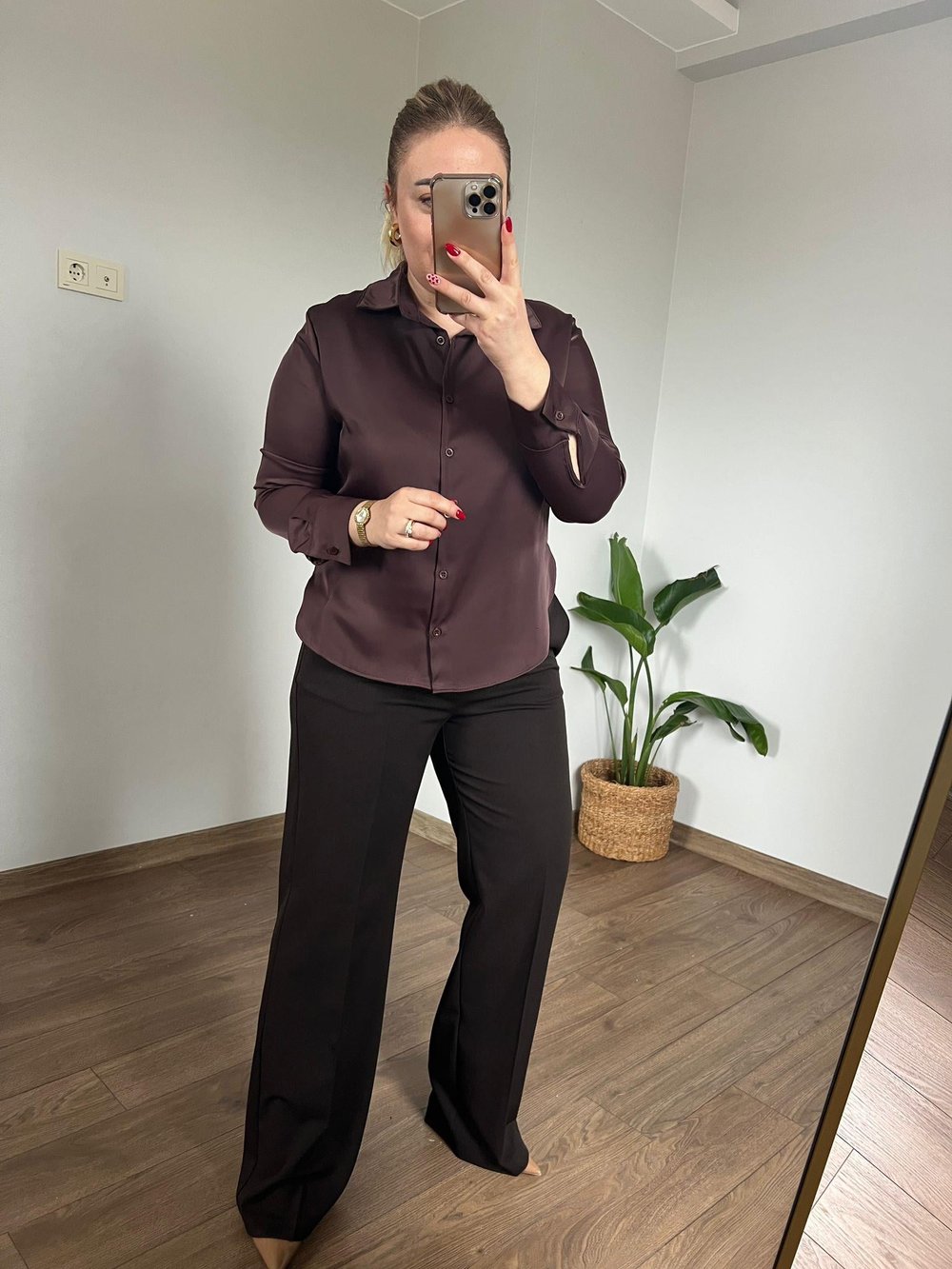 Saten Gömlek (Kahve) 