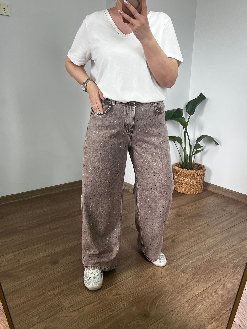 Taşlı Jean Pantolon (Vizon) 