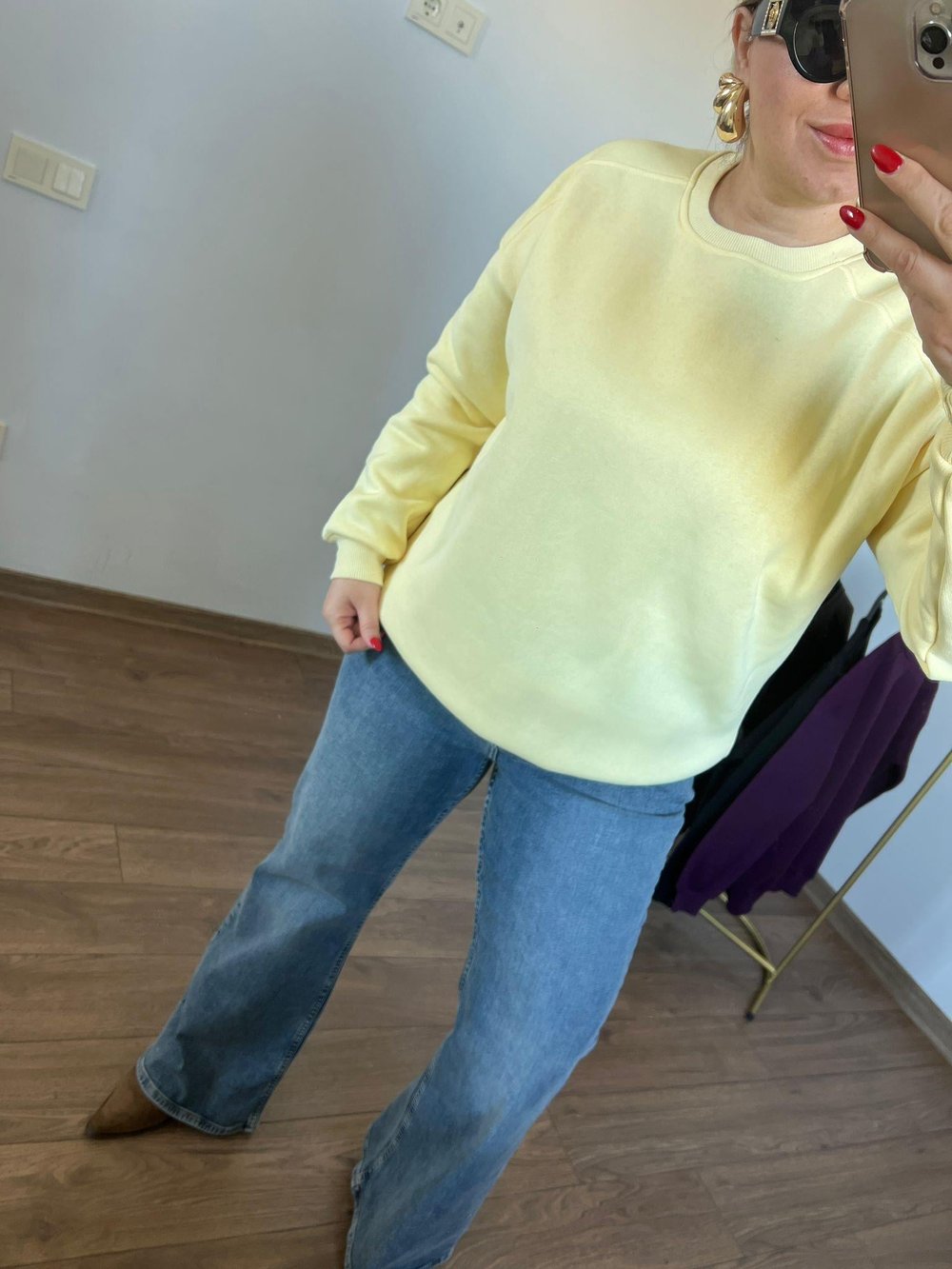 Üç İplik Bisiklet Yaka Sweatshirt (Sarı) 