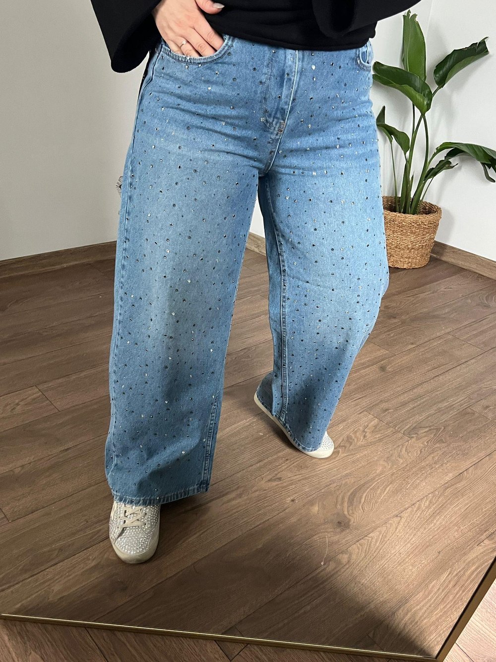 Yapıştırma Taşlı Likrasız Jean 