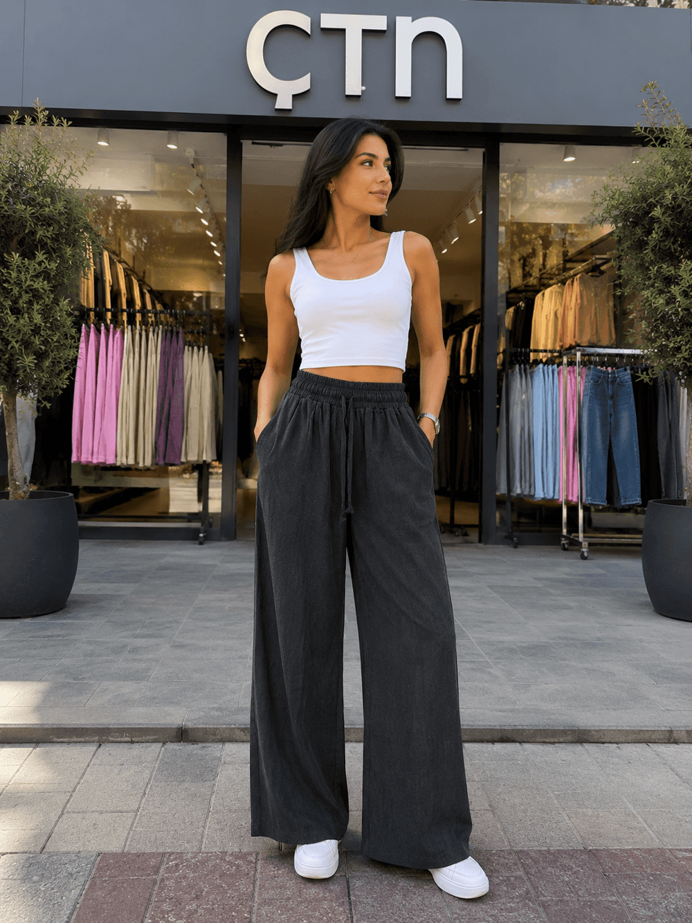 Tencel Kumaş Bol Paça Pantolon 