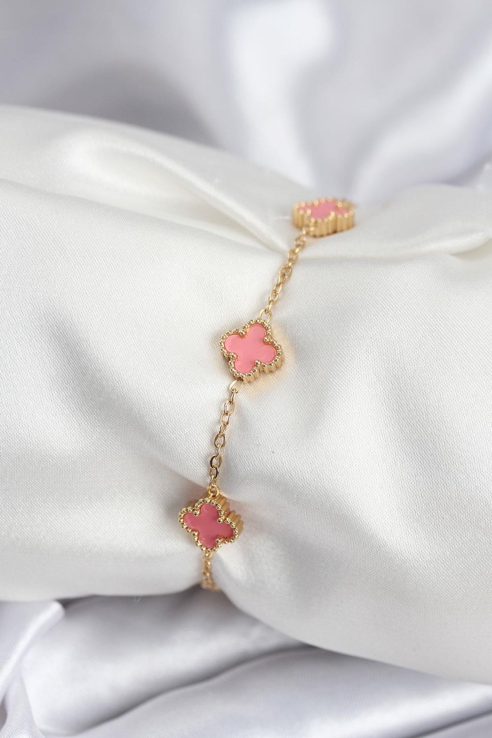 316L Çelik Gold Renk Pembe Baby Boy Yonca Kadın Bileklik