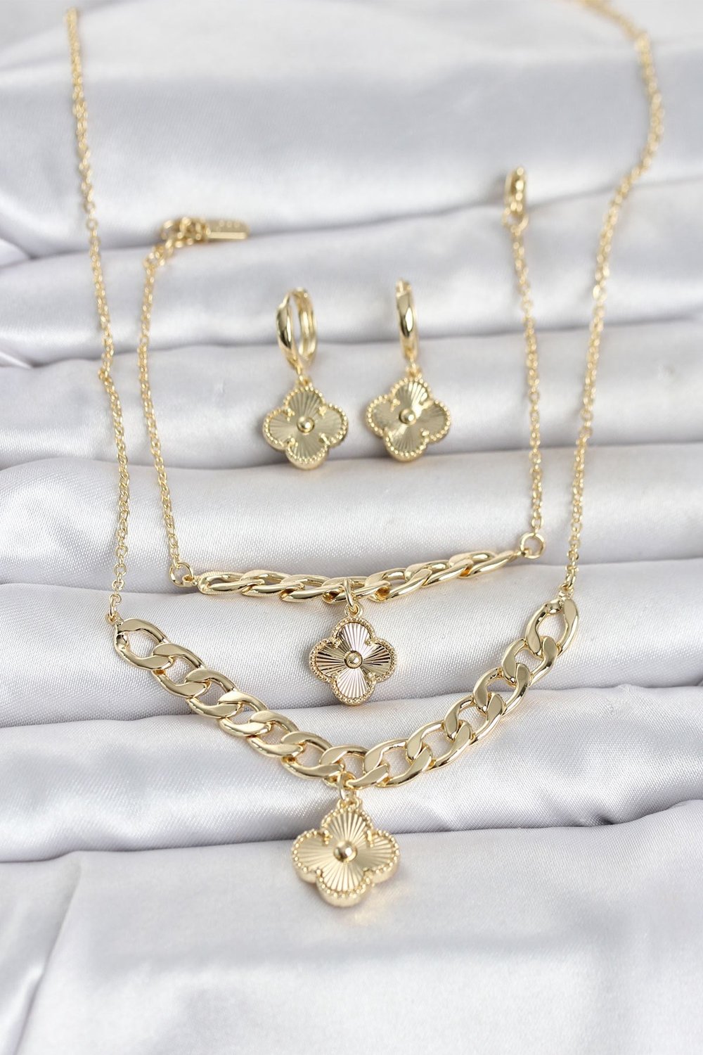 Gold Renk Pirinç Kolye Bileklik ve Küpe Seti