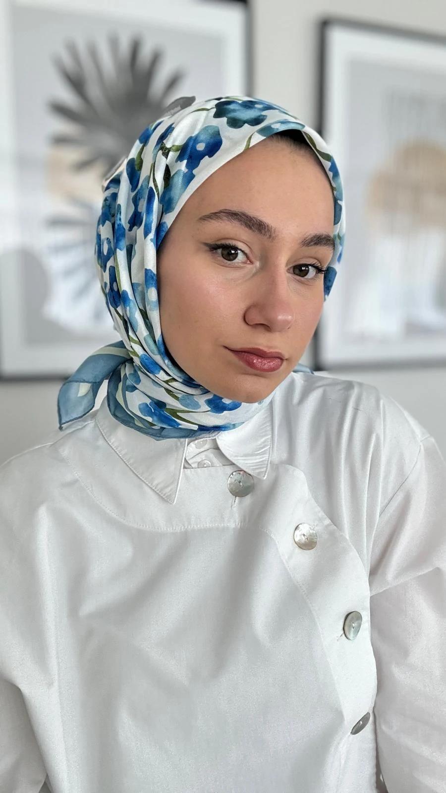Fulya Desen Soft Pamuk Eşarp-Mavi