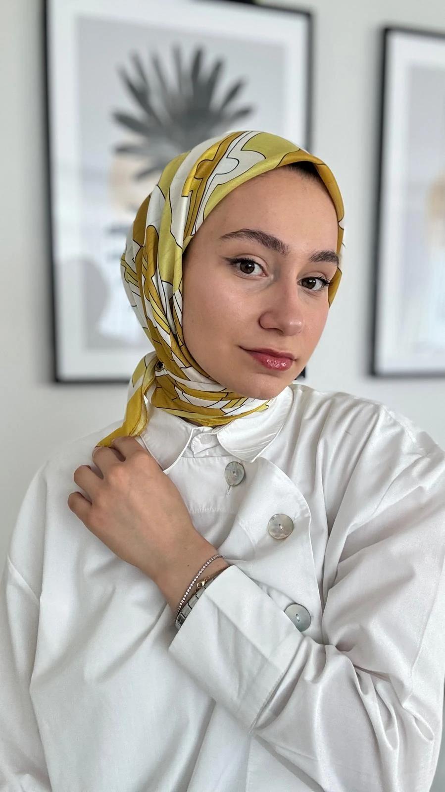 Mimoza Desen Soft Pamuk Eşarp-Lime