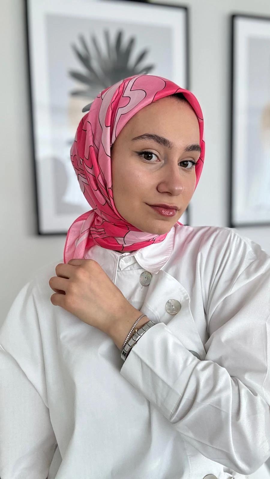 Mimoza Desen Soft Pamuk Eşarp-Pembe