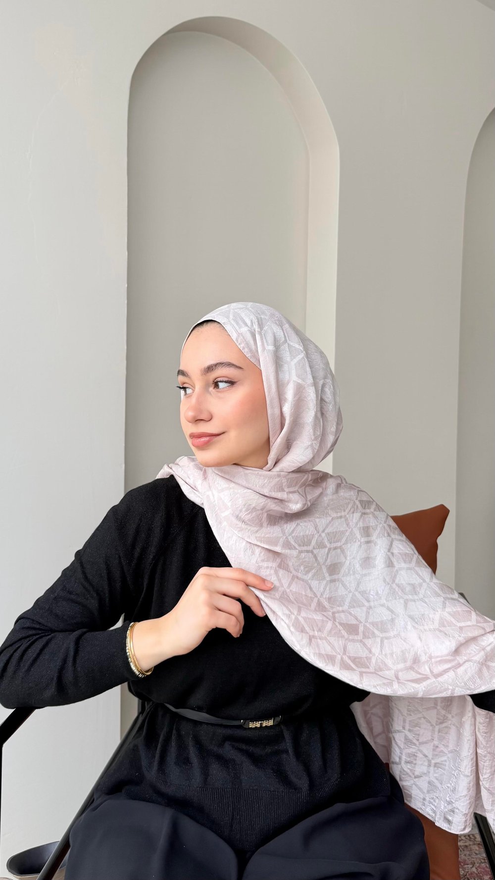 Bade İpeksi Pamuk Jakar Şal - Pudra