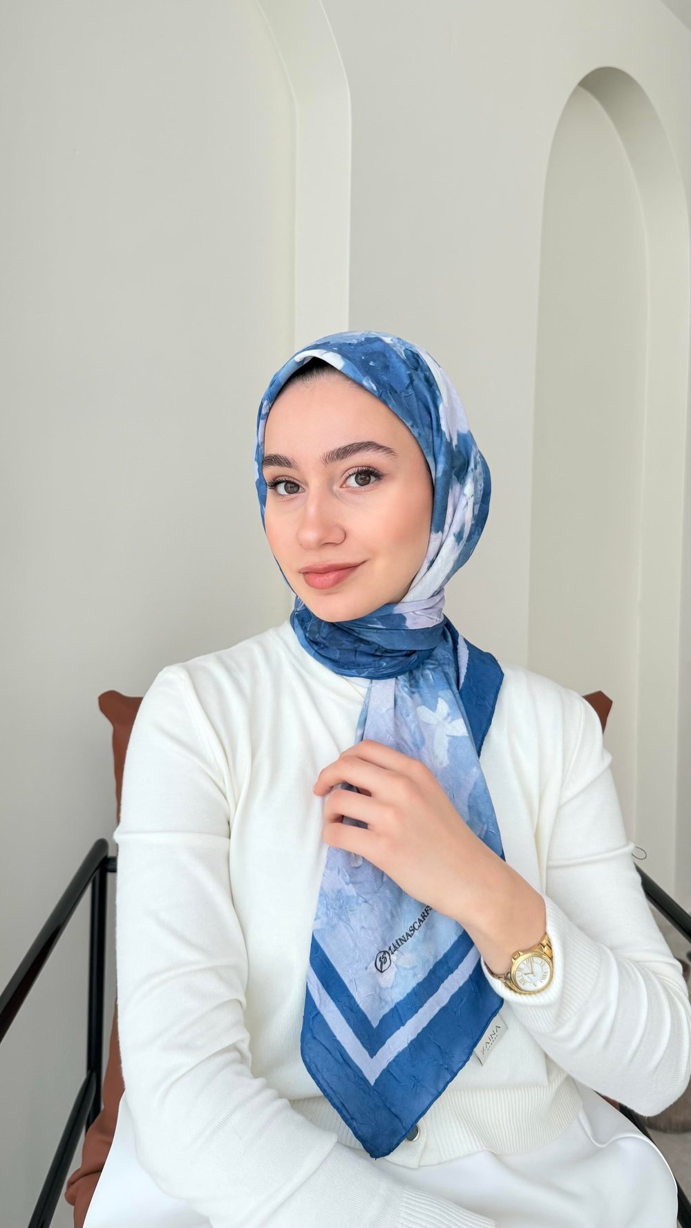 Batik Bambu Kraş Eşarp - Açık Lacivert