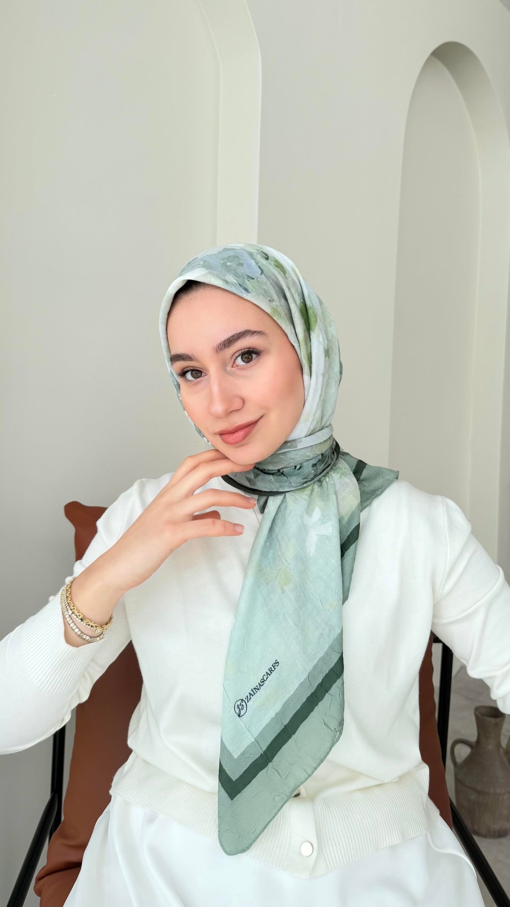 Batik Bambu Kraş Eşarp - Mint Yeşili