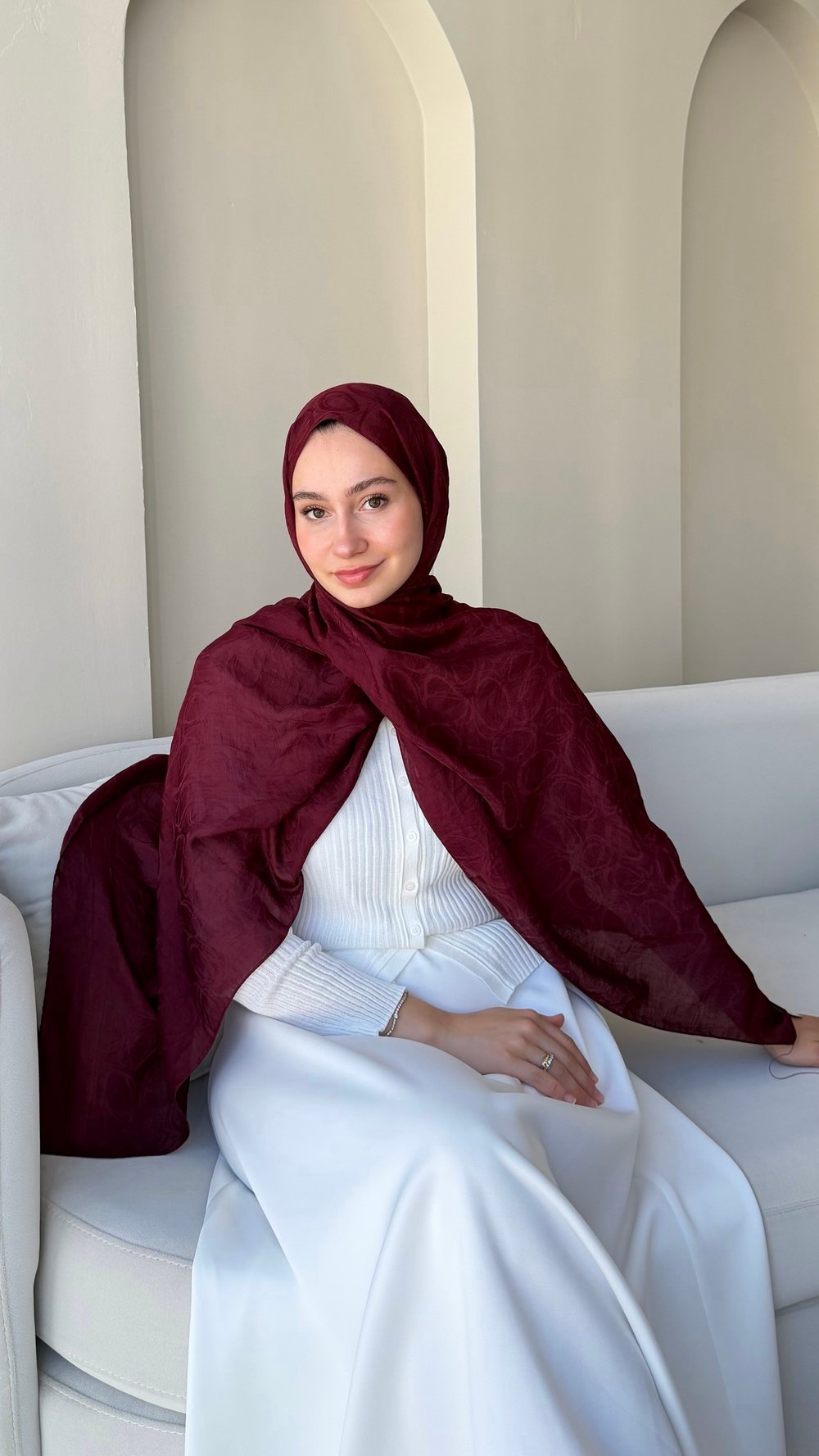 Belle Lux Pamuk Jakar Şal - Bordo