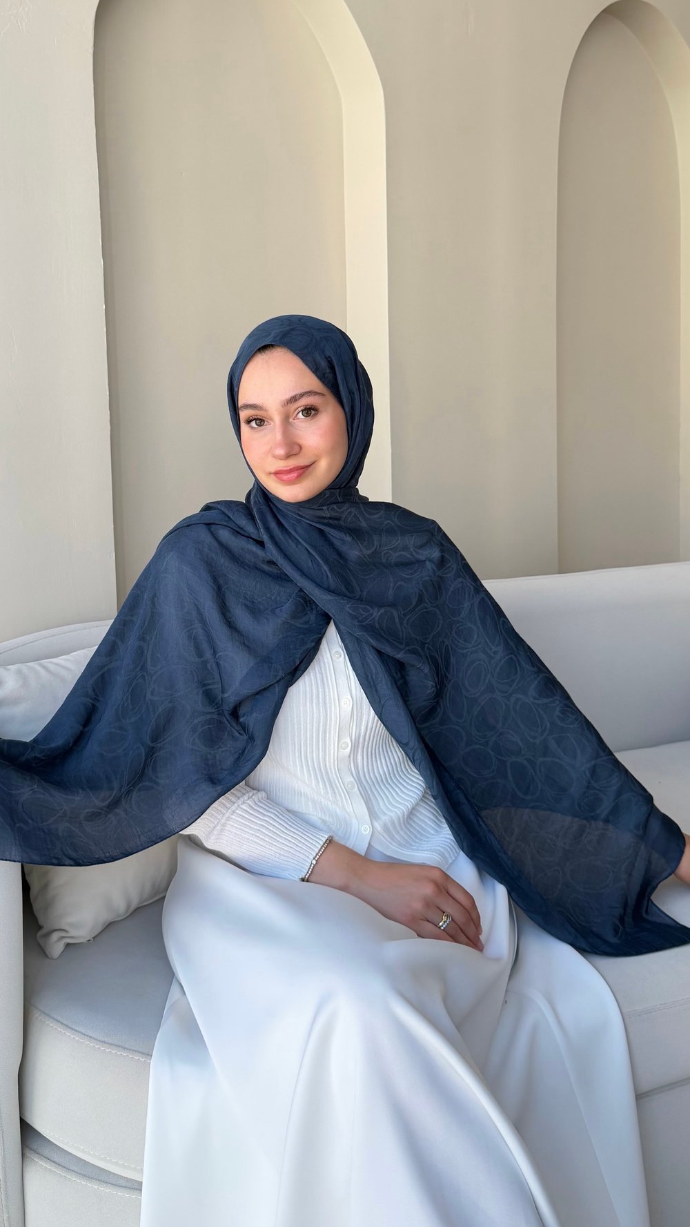 Belle Lux Pamuk Jakar Şal - Denim