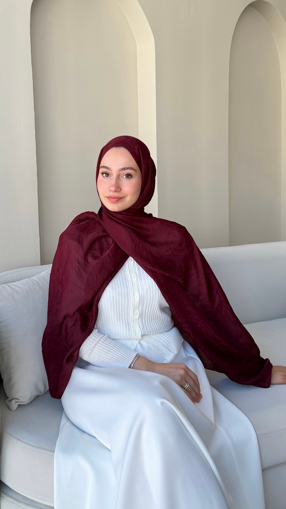 Coco Lux Pamuk Jakar Şal - Bordo