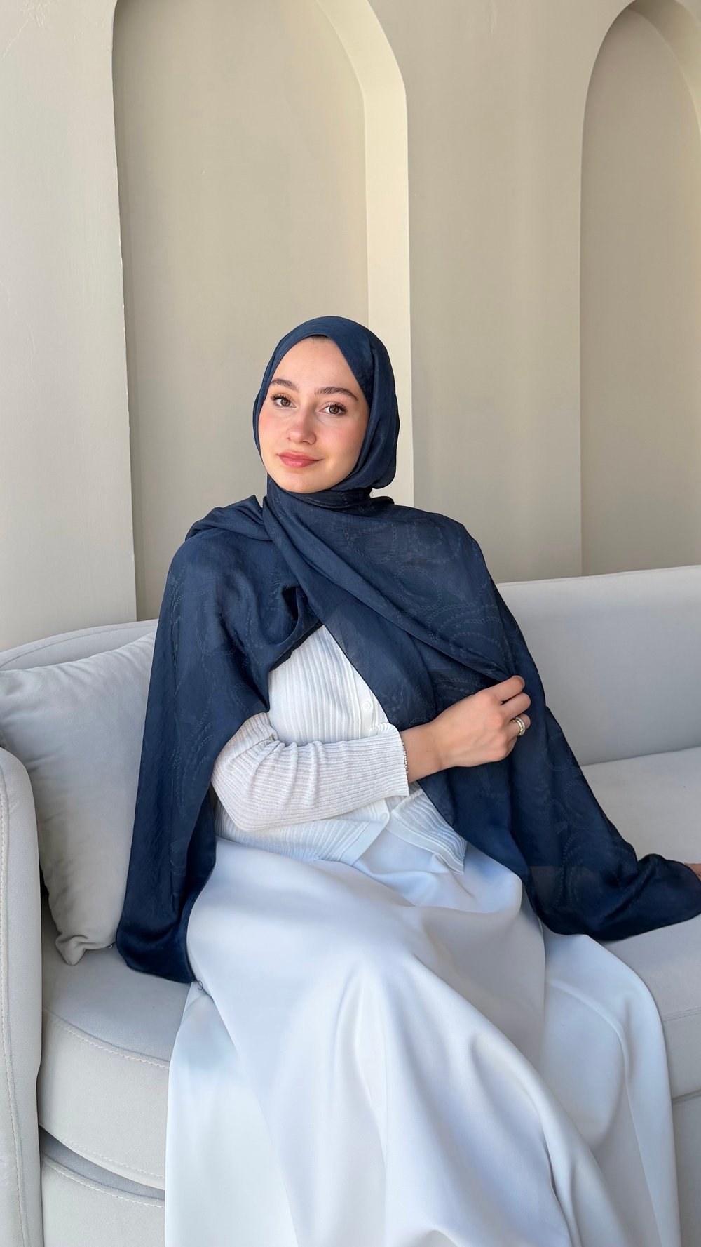 Coco Lux Pamuk Jakar Şal - Denim