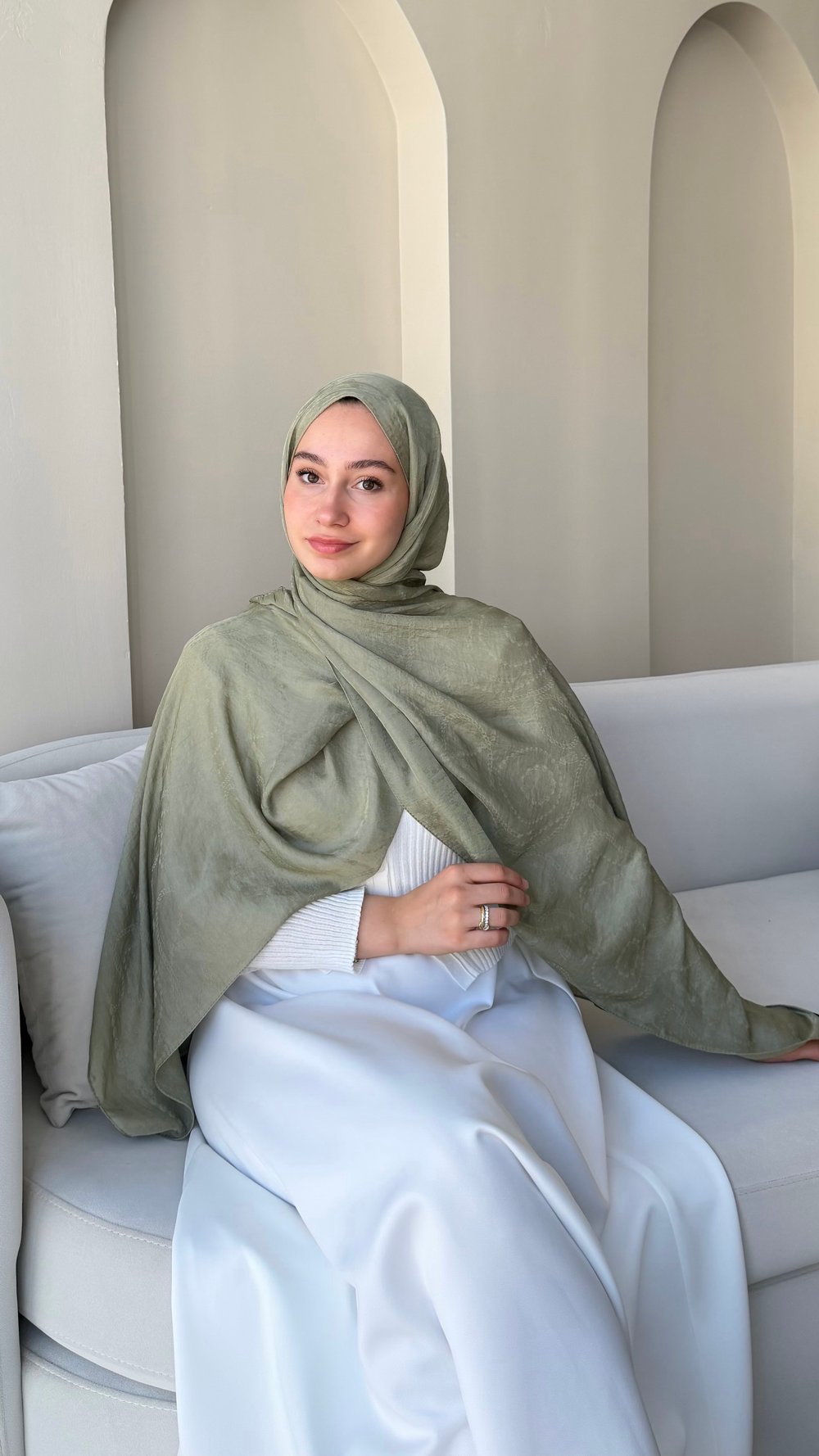 Coco Lux Pamuk Jakar Şal - Soft Yeşil