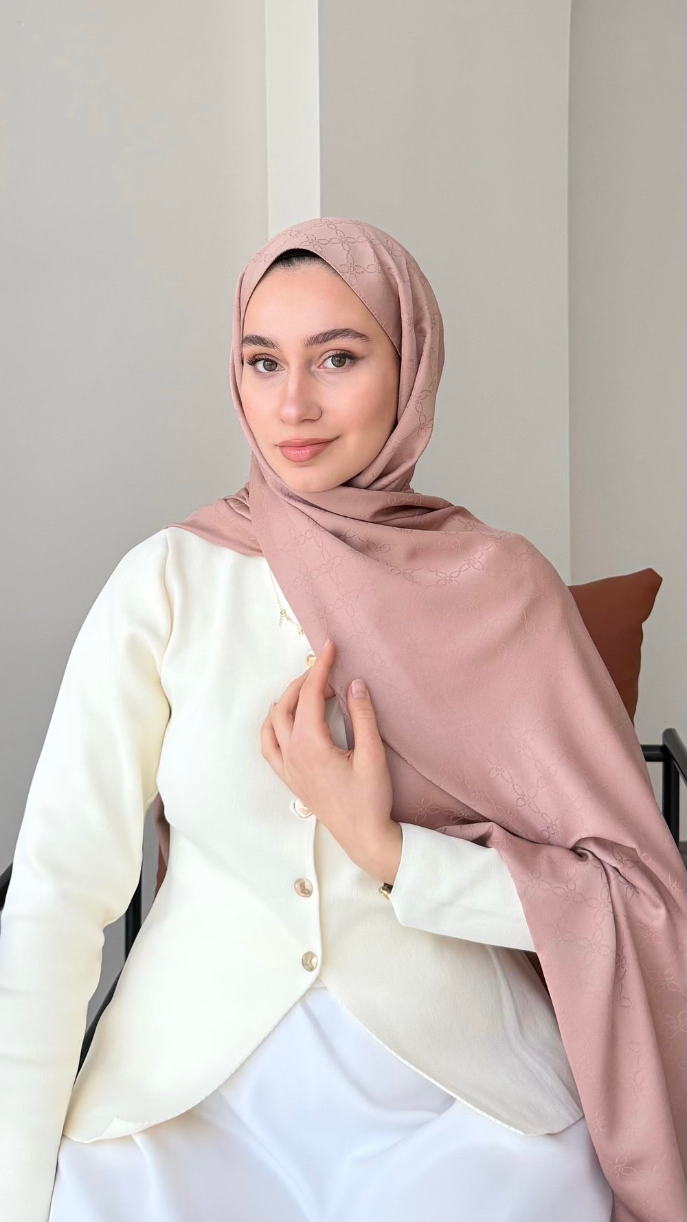 Dalya İpeksi Jakar Şal - Soft Pudra