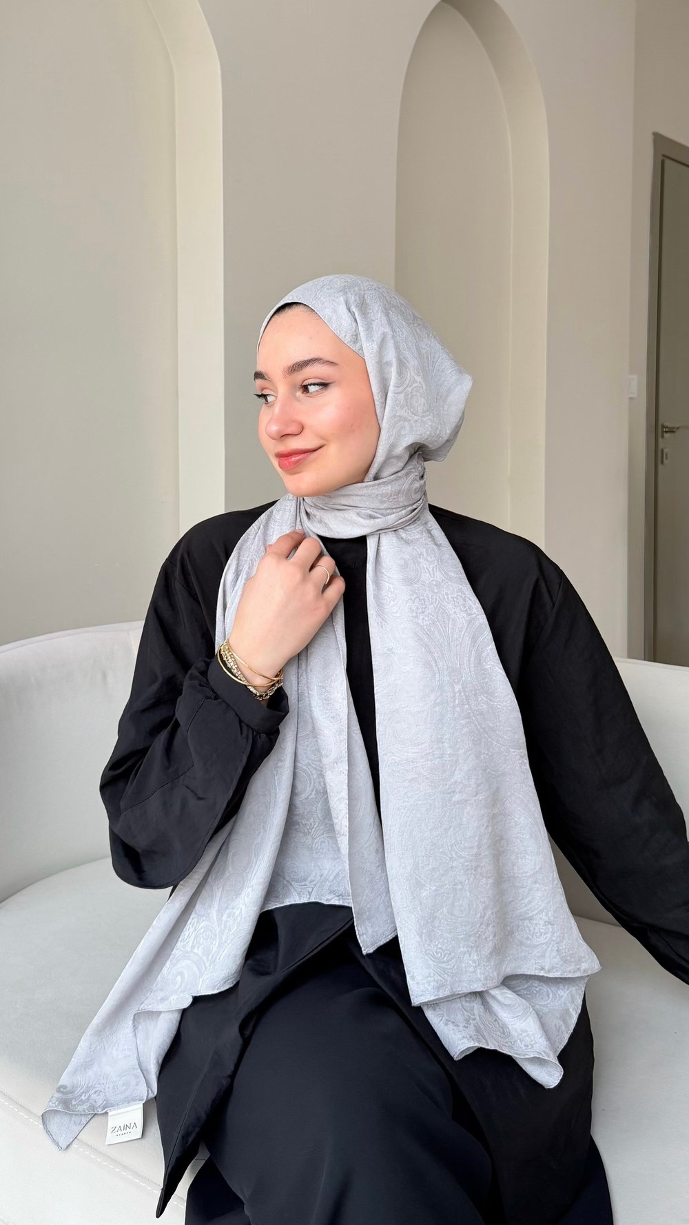 Etnika İpeksi Pamuk Jakar Şal - Gümüş